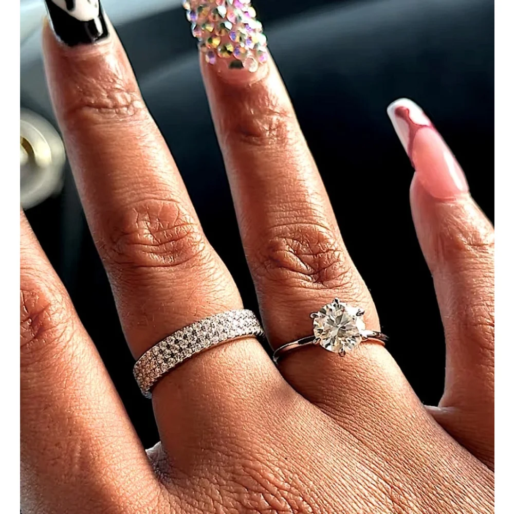 NEW 14k Gold‎ Plated S925 Triple Row Eternity Diamond Wedding Ring, Size 7.5